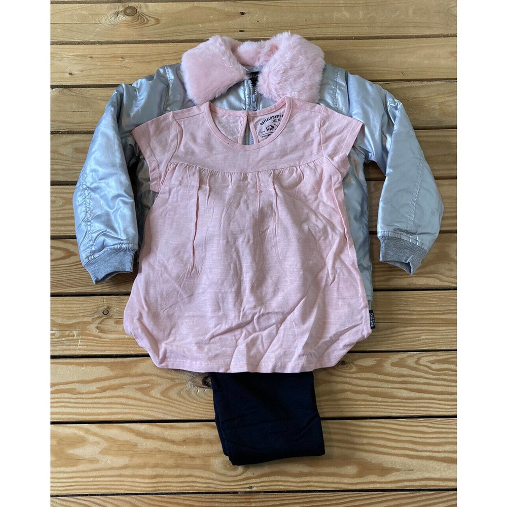 NWT Buffalo David Bitton Girl’s 3 Piece Outfit Set Size 6 Pink Black Silver